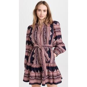 Sea New York Suzie Print Dress with Belt Navy Red Large